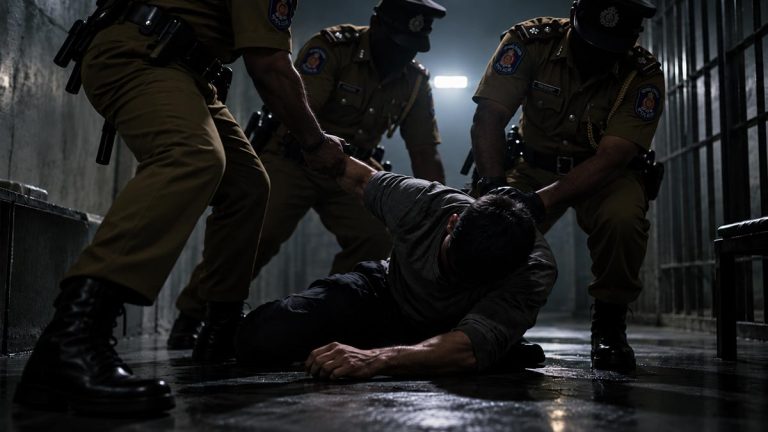 Illustration of alleged police assault on a suspect in Sri Lanka