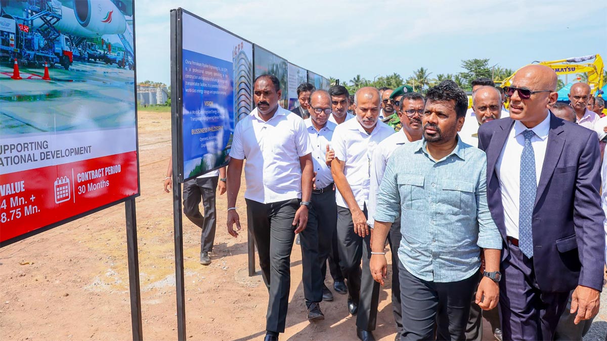 Sri Lanka President Anura Kumara Dissanayake and officials inspect the fuel storage and Jet A-1 pipeline project site at Muthurajawela
