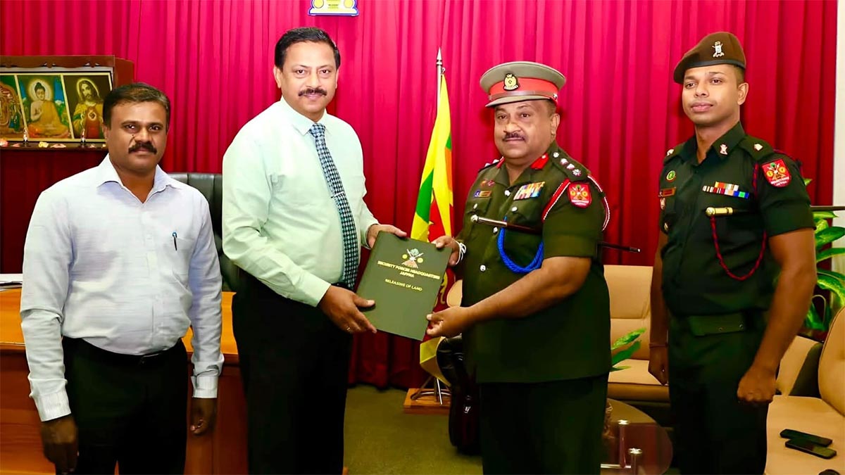 Official documents handed over for the release of 187.56 acres of land in Kankesanthurai, Jaffna