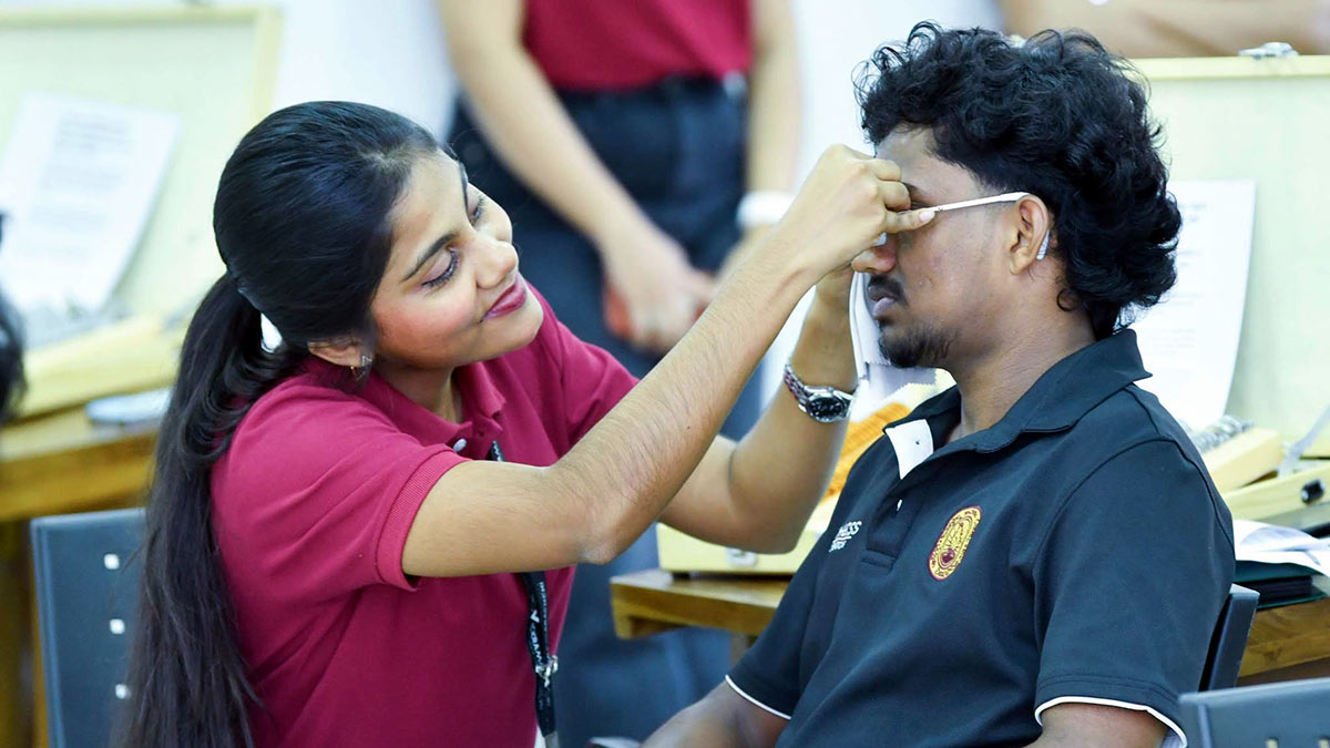 University of Ruhuna student being fitted with spectacles during the President’s Fund free spectacles programme