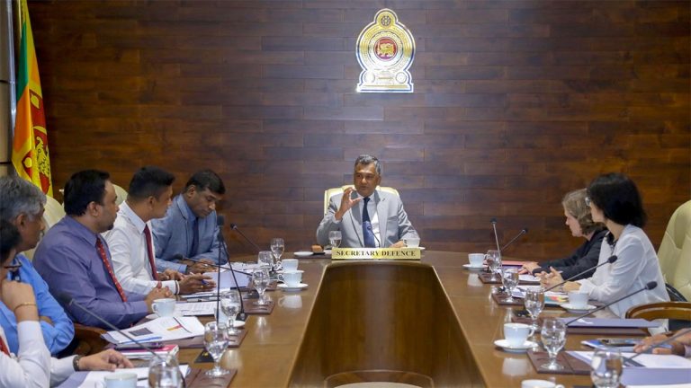 Defence Secretary Sampath Thuyacontha chairs a meeting on strengthening Sri Lanka’s disaster risk management at the Ministry of Defence on October 9, 2026