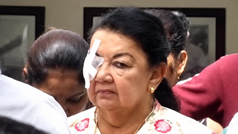 Shiranthi Rajapaksa shortly after being arrested by CIABOC officers at her residence on October 7, 2026