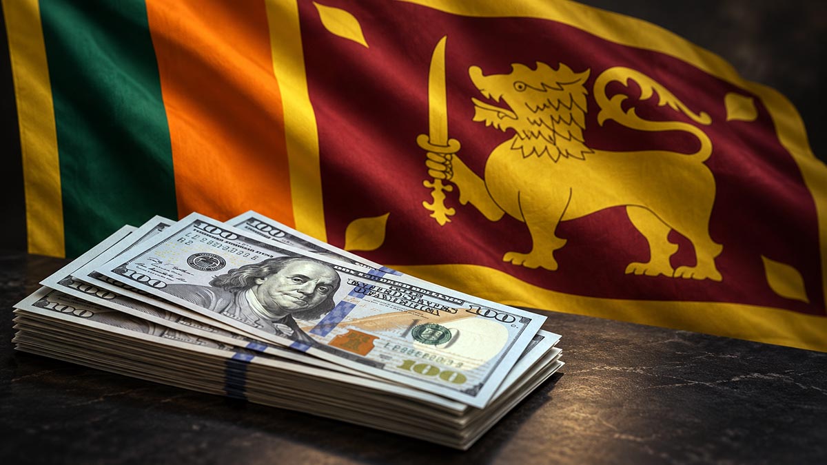 US dollar notes in front of the Sri Lankan flag